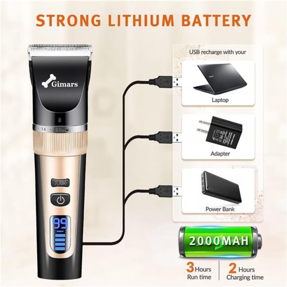 2in1 Cordless 3-Speed Dog Clippers with Small Paw Trimmer Blade, Low Noise Quiet - Picture 5 of 6